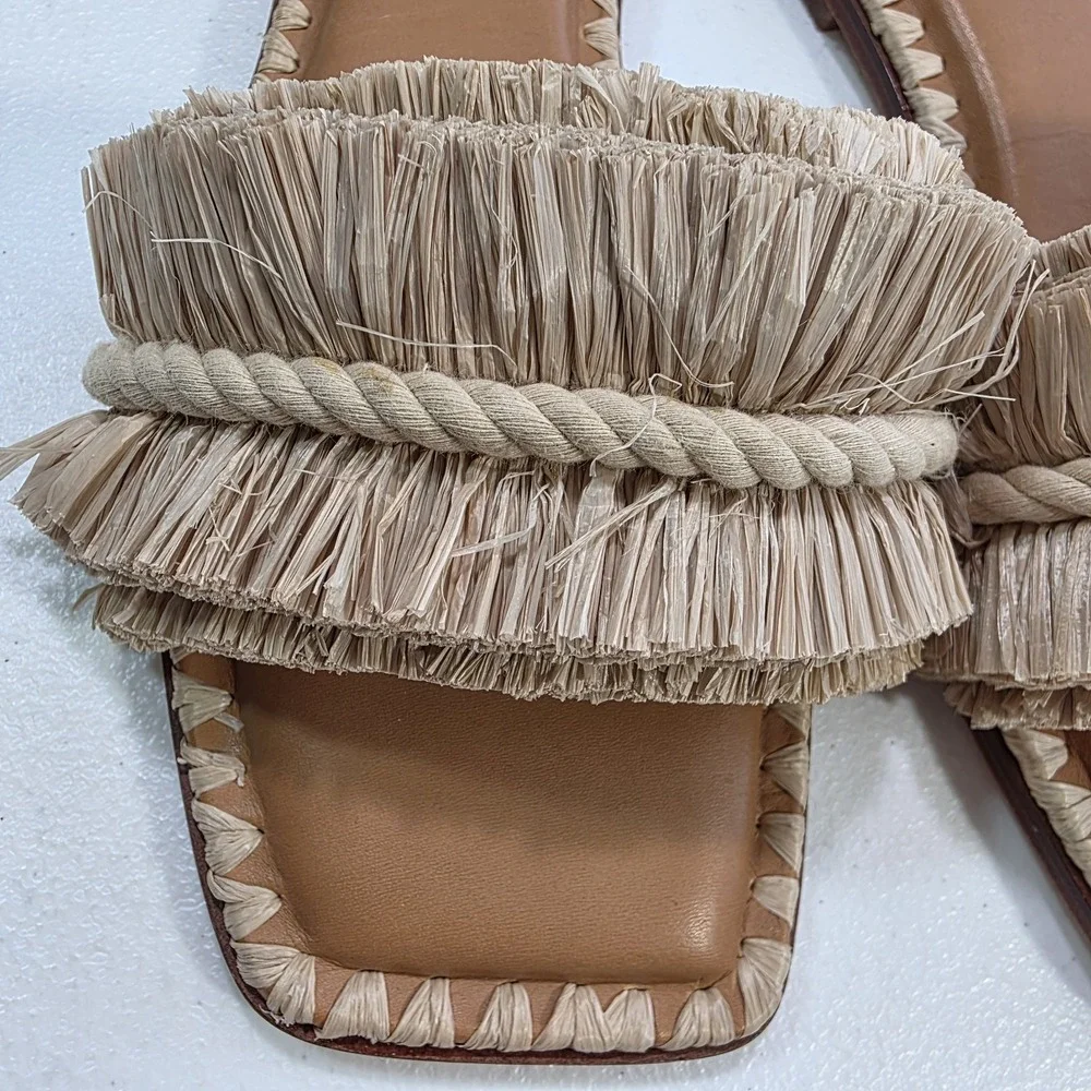 Antonio Melani x The Nat Note Madruga Sandals Braided Raffia Flat Slide Sz 6 New